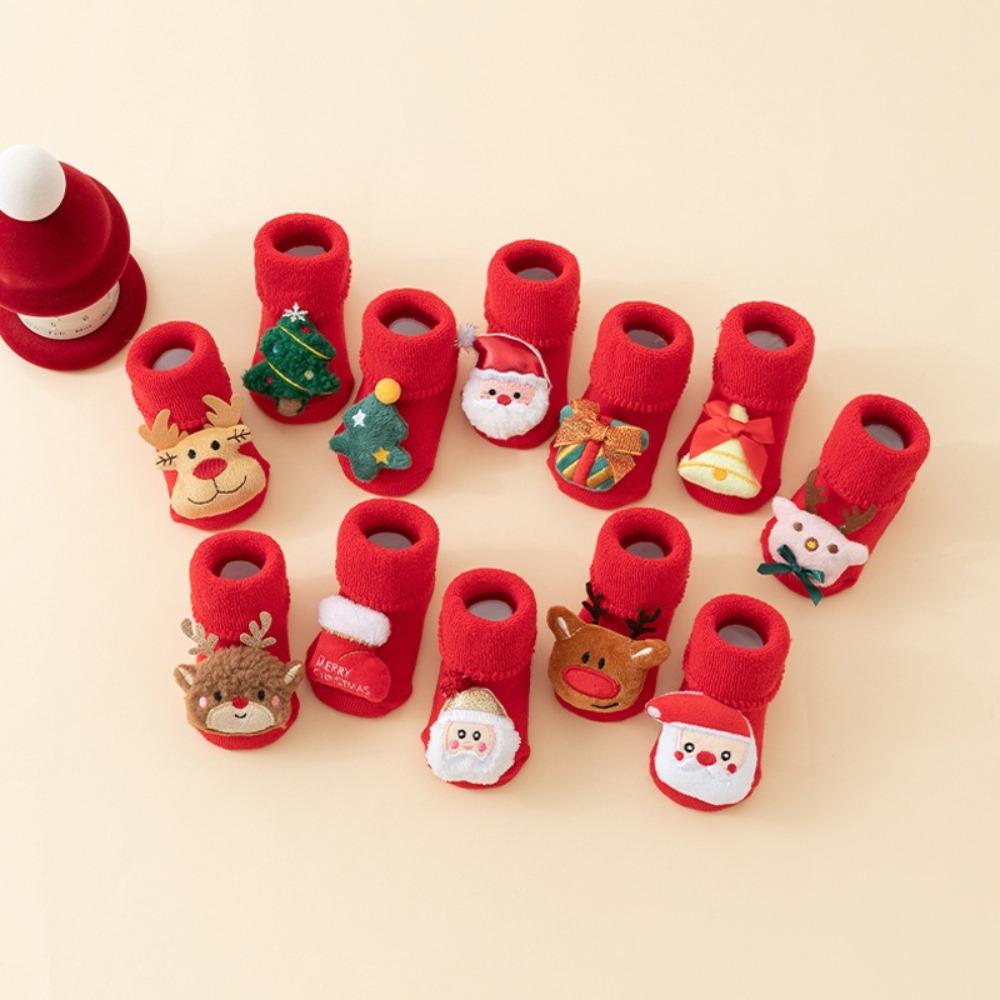 Chaussettes de Noël pour bébé, chaussettes douces pour bébé, collants de dessin animé pour nouveau-né, chaussettes moelleuses en peluche pour bébé garçon fille
