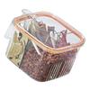 4 Grid Clear Seasoning Box Kitchen Spice Pot Condiments Storage Container with Cover and Spoon Transparent and Orange