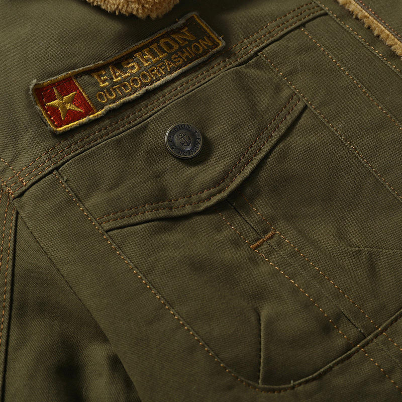 Winter Velvet Military Men's Jacket Lapel Fur Integrated Large Size Coat