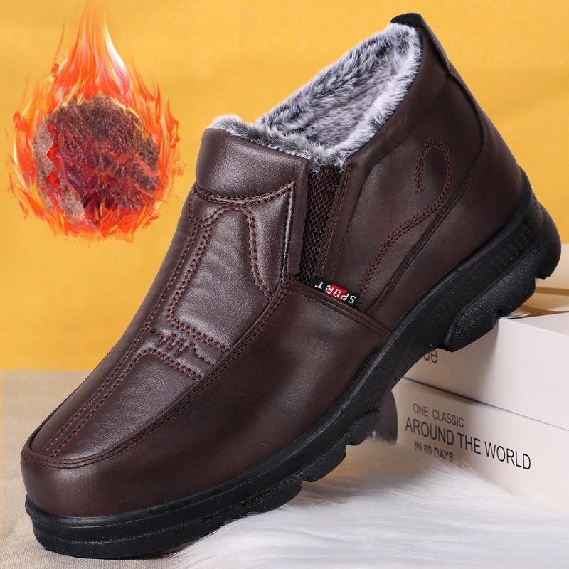 Shoes for Men Winter Fashion Non-slip Cotton Shoes Men's Thickened Leather Waterproof Casual Snow Boots Hombre