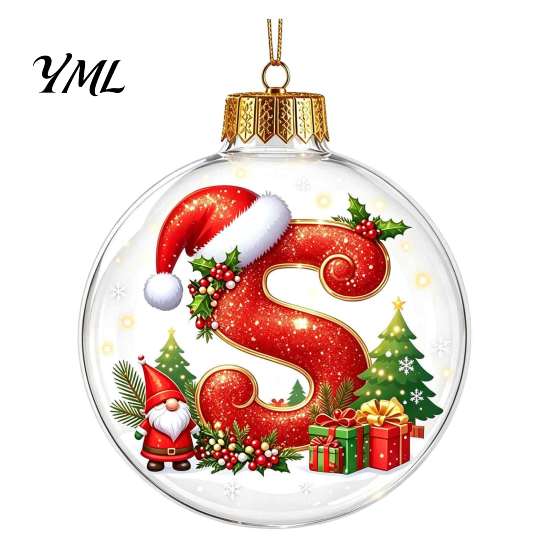 Festive Party Decor Accessories 26?Letter Acrylic Christmas Ball Ornament, 3D Crystal Style Alphabet Winter Holiday Supplies Hanging Pendant,
