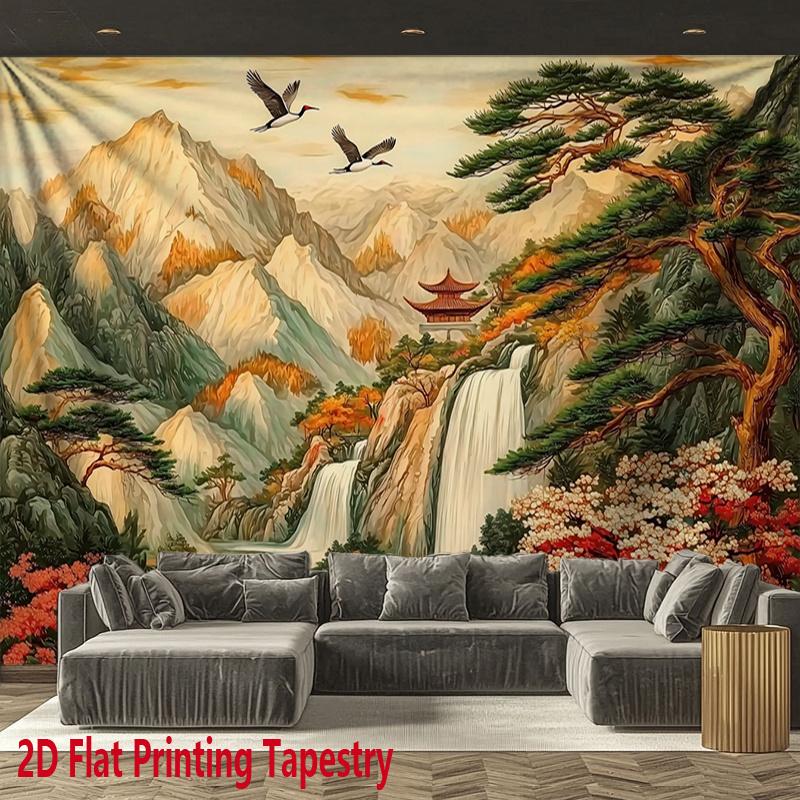 Waterfall Landscape Pattern Digital Printing Polyester Wall Tapestry Suitable for Use Living Rooms Bedrooms Offices Bars Party