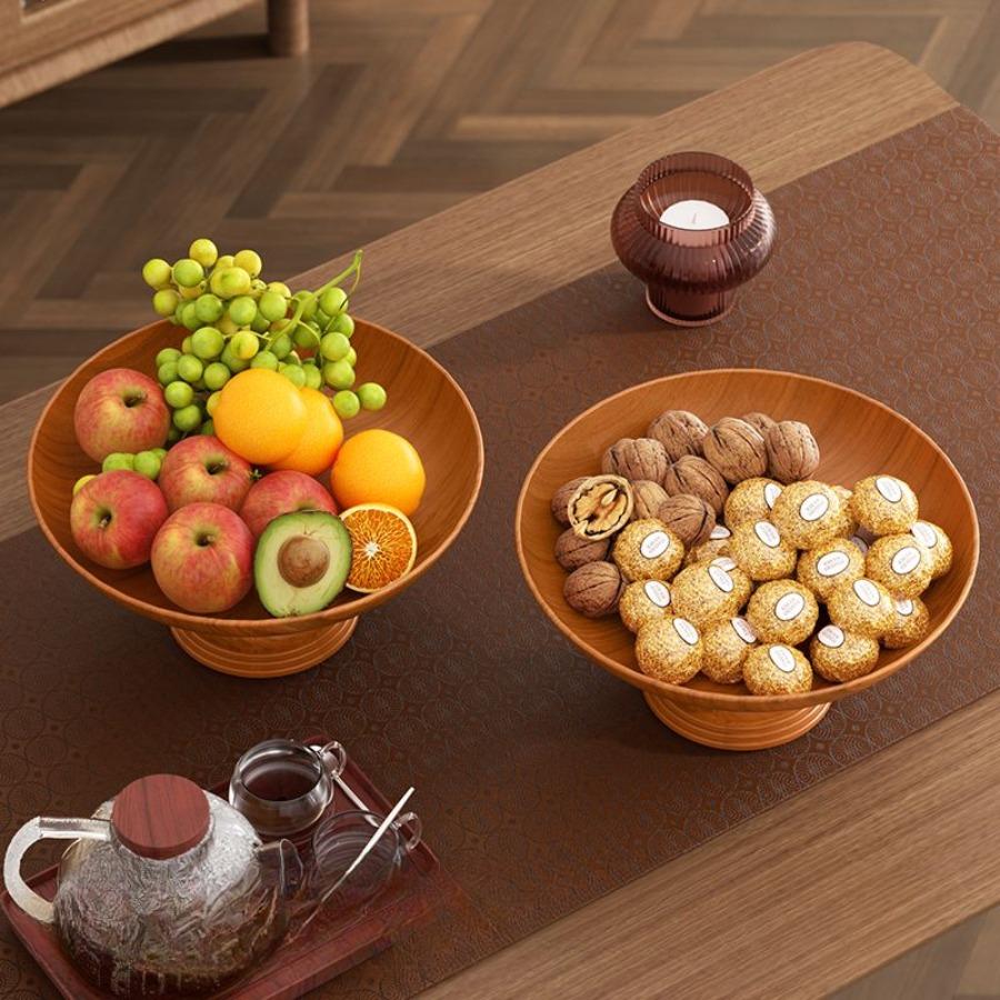Plastic Wood Grain High Leg Fruit Plate Vintage Style Dim Sum Plate Fruit Plate Kitchen Storage Household Dried Fruit Snacks