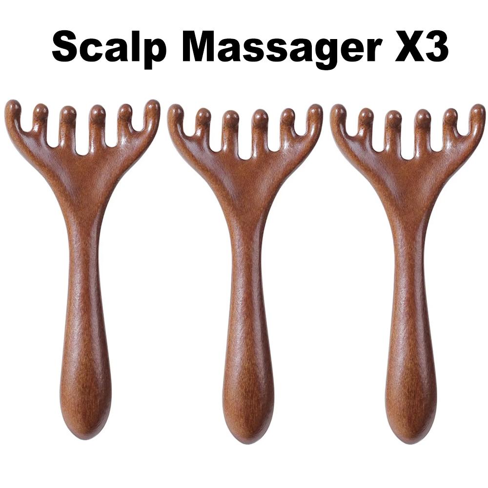 Natural Golden Sandalwood Five-Claw Scalp Massager Gua Sha Tool Back Scratcher Spa Handheld Meridian Massage Comb Hair Care