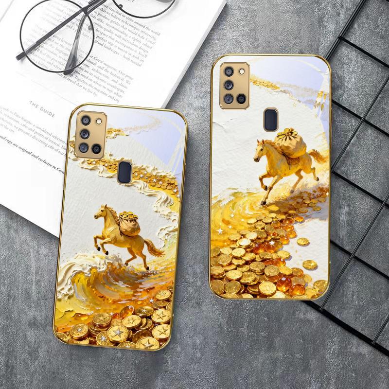 Golden Galloping Horse For Samsung A 31 32 A33 A34 35 14 A15 13 A16 25 26 50 52 53 54 55 56 70 71 72 73 Golden Glass Phone Case