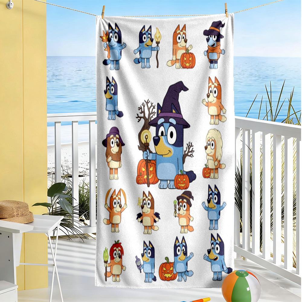 Halloween Bluey Characters Beach Towel Quick-Dry Soft Microfiber Comfortable Lightweight Perfect for Traveling Yoga Camping and Swimming