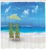 Seaside Shower Curtain Ocean View Beach Chairs Green Umbrella Sunshade Tropical Seascape Decor with Hooks