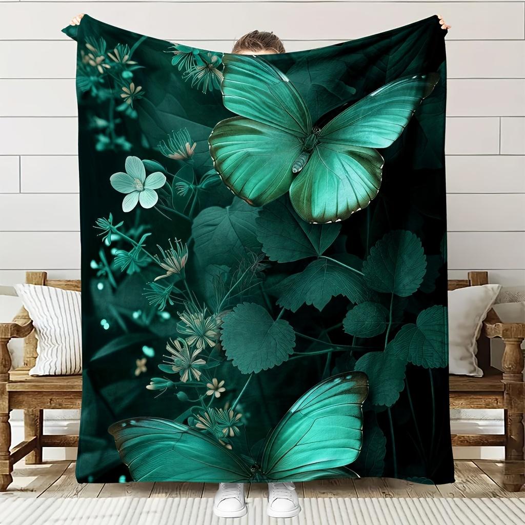 A Comfortable Green Butterfly Fantasy Pattern Blanket, Perfect Gift, Soft High-Definition Digital Print, All-Season, Soft, Breat
