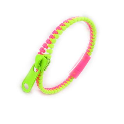 [K0434] - Pink Green 'Zip' Resin Bracelet - 6 Mm