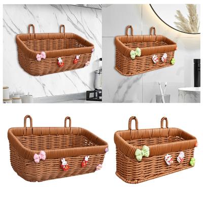 Imitation Rattan Storage Basket, Storage Organizer, Wall Onion Garlic Container, Egg Fruit Basket for Garlic Kitchen Garden