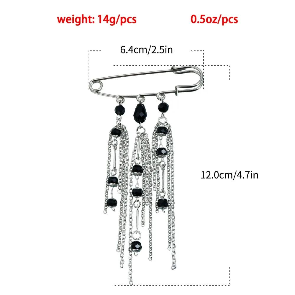 Hip Hop Trendy Imitation Pearl Tassel Chain Brooches for Men Women Waist-shaping Fixed Pin Accessory Multi-functional Jewelry