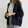 V Neck New Fashion Autumn Loose Knitted Cardigan Women Short Sweater Jacket Casual Office Solid Color Elegant Simple Long Sleeve Coats Basic Clothing