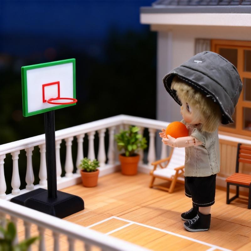Miniature Basketball Hoop Set for 1/12 Doll House Decoration Educational Model for Children Creativity Easy Assembly