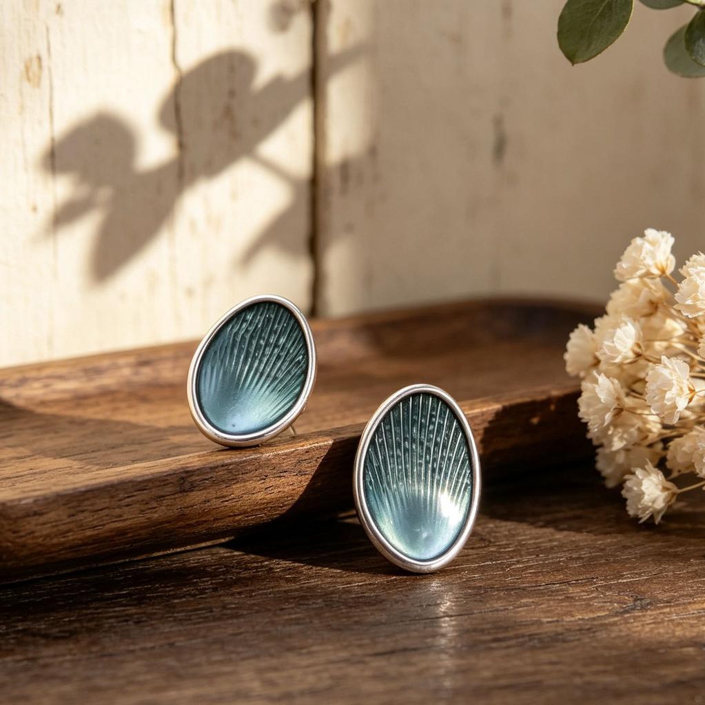 Pure hand-painted stud earrings oval shell pattern design light luxury niche versatile temperament explosive earrings