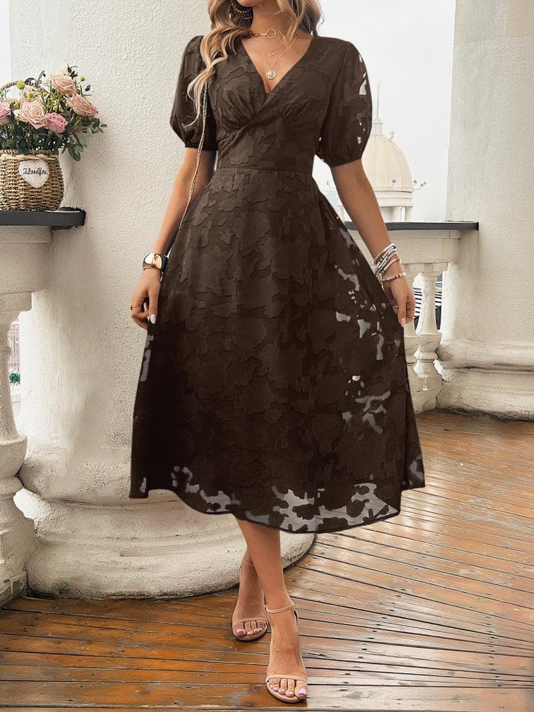 Spring/summer Women's Short-sleeved V-neck High-waisted Vintage Elegant Dress