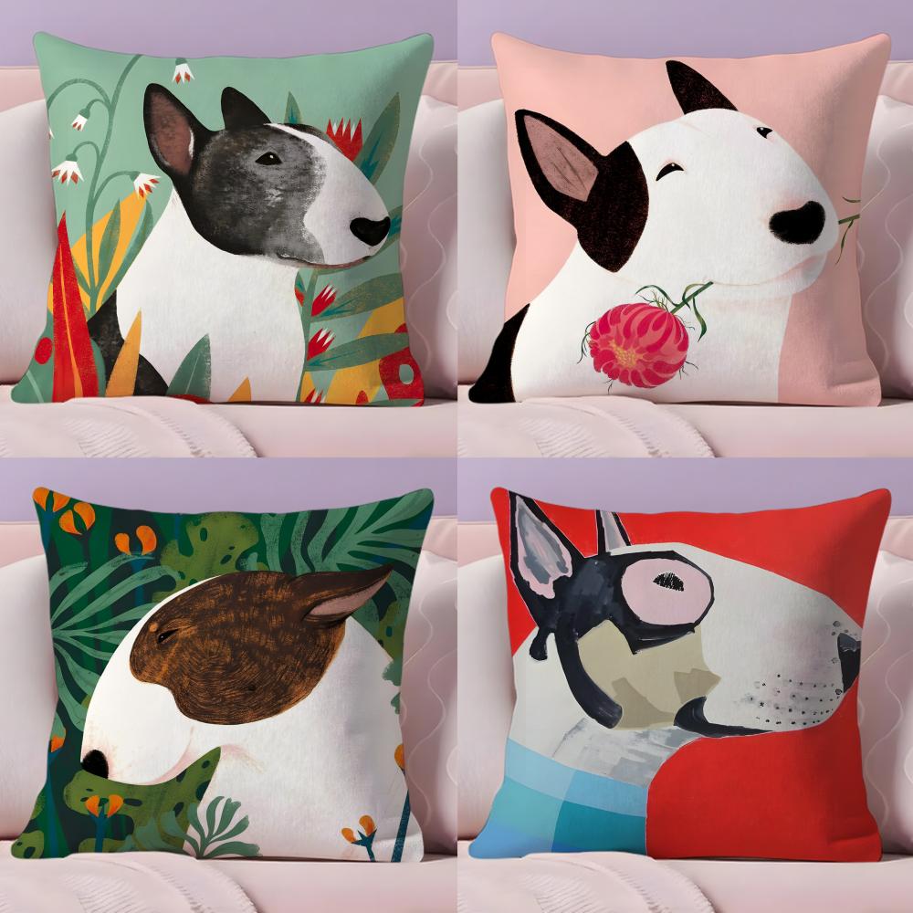 Cartoon Bull Terrier Series Pillow Case Plush Fabric Soft Double-Sided Printed Sofa Warm Winter Home Gift Cushion Cover