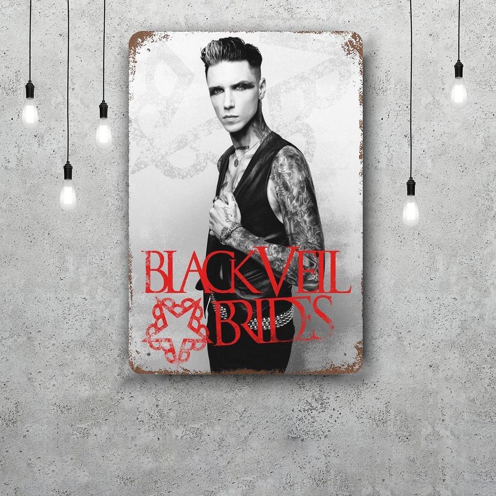 Poster Decorativo Black Veil Brides Segno di Latta Vintage Segno Metallico Placca Decorativa per Pub Bar Man Cave Club Decorazione Murale