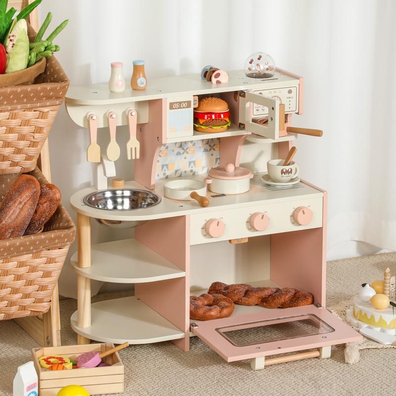Wooden Pretend Kitchen Toys Coffee Machine And Stove For Early Childhood Development And Parentchild Interaction