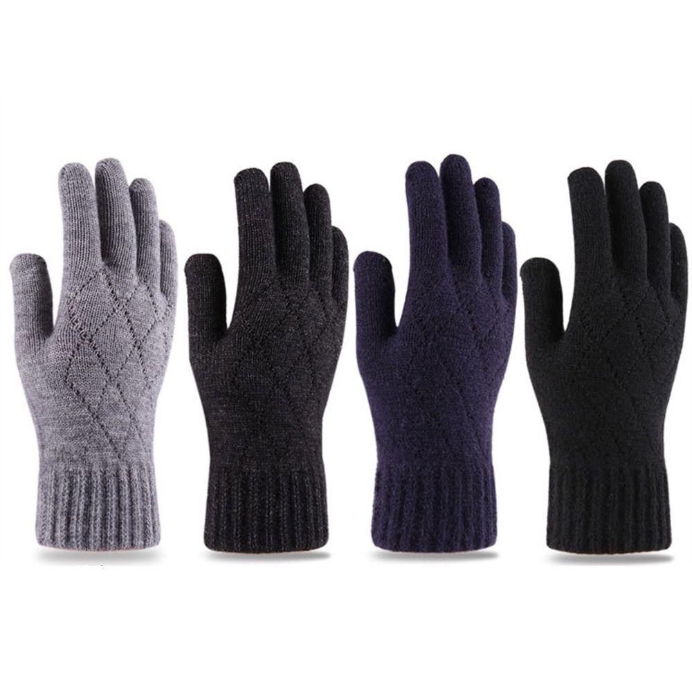 Wollgestrickte Vollfingerhandschuhe Winddichte Fleecehandschuhe Mode Radfahren Autofahren Fäustlinge für Winter