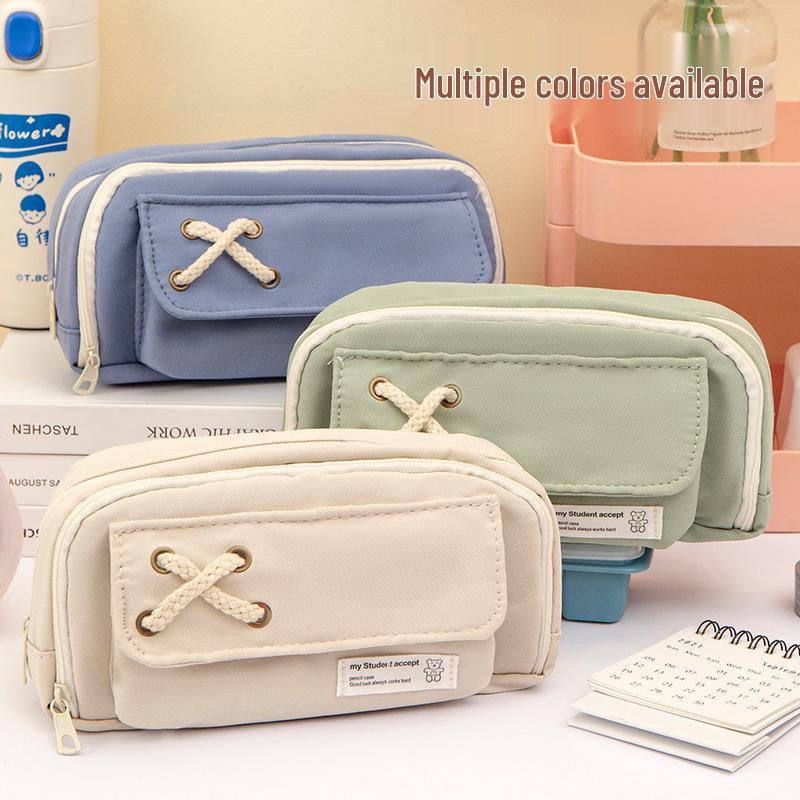 Hemp Rope Large Capacity Pencil Case: Layered Storage for Middle & Elementary Students 2024