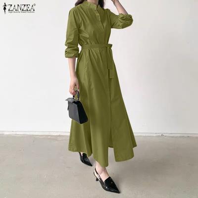 Robe Longue Décontractée Ample à Col Montant pour Femme