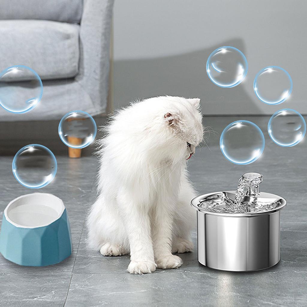 Cat Water Fountain Smart Super Silent Automatic Circulation Filtration Stainless Steel Pet Fountain EU Plug