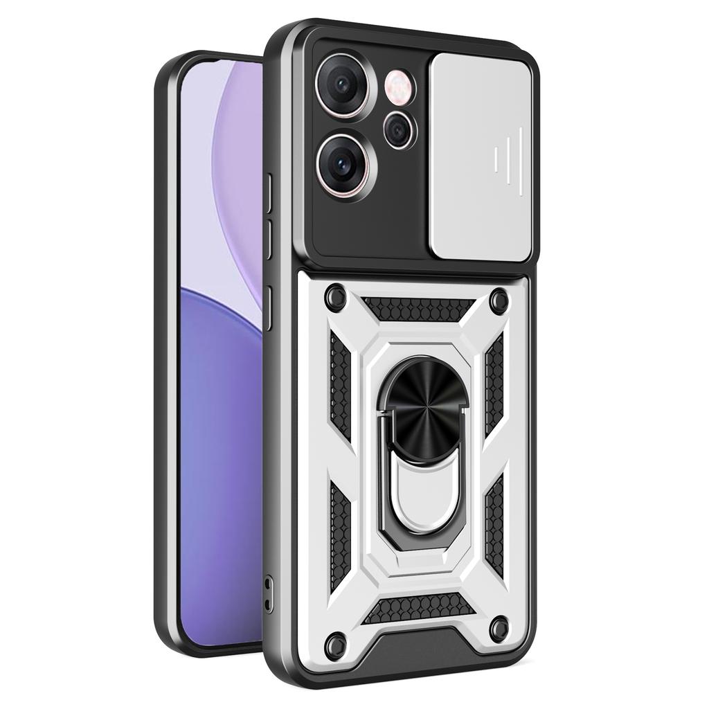 For Oppo Reno14 F 5G Case with Slide Camera Lid PC+TPU Kickstand Phone Cover