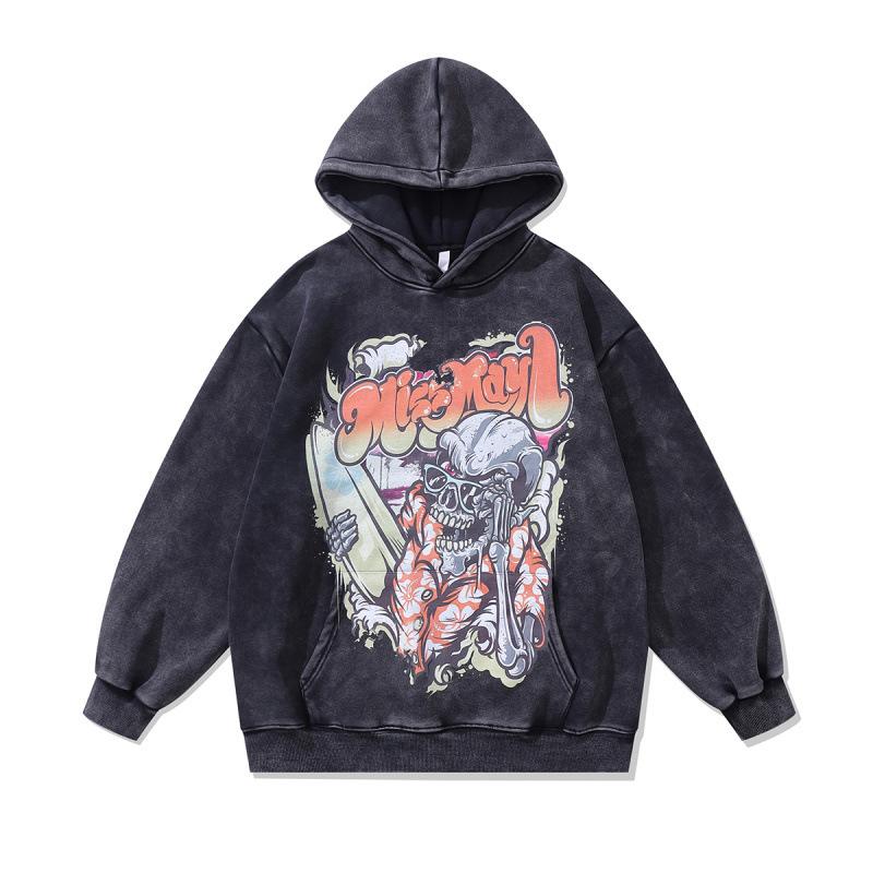 Europäischer und Amerikanischer High Street Totenkopf Digitaler Direktdruck Hoodie Retro 430G Reine Baumwolle Lockerer Pullover Herren