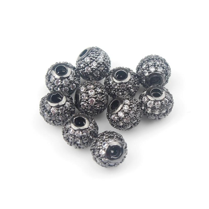 4mm Fashion Metal Brass Micro Pave Crystal CZ Round Space Beads for Jewelry Making Bracelet 3pcs/lot