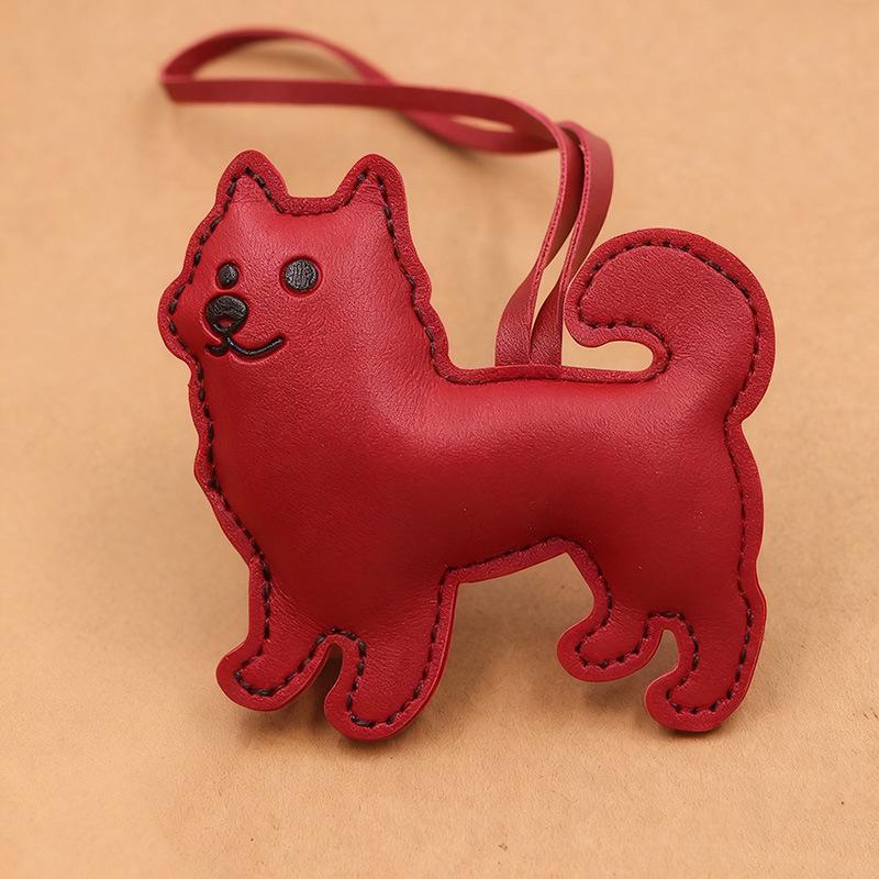 Trendy Samoyed Dog PU Leather Keychain Animal Charm for Purse Decoration