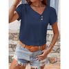 Womens Casual Short Sleeve Asymmetrical Neck Top In Solid Color - Slim Fit T-Shirt Daily Wear