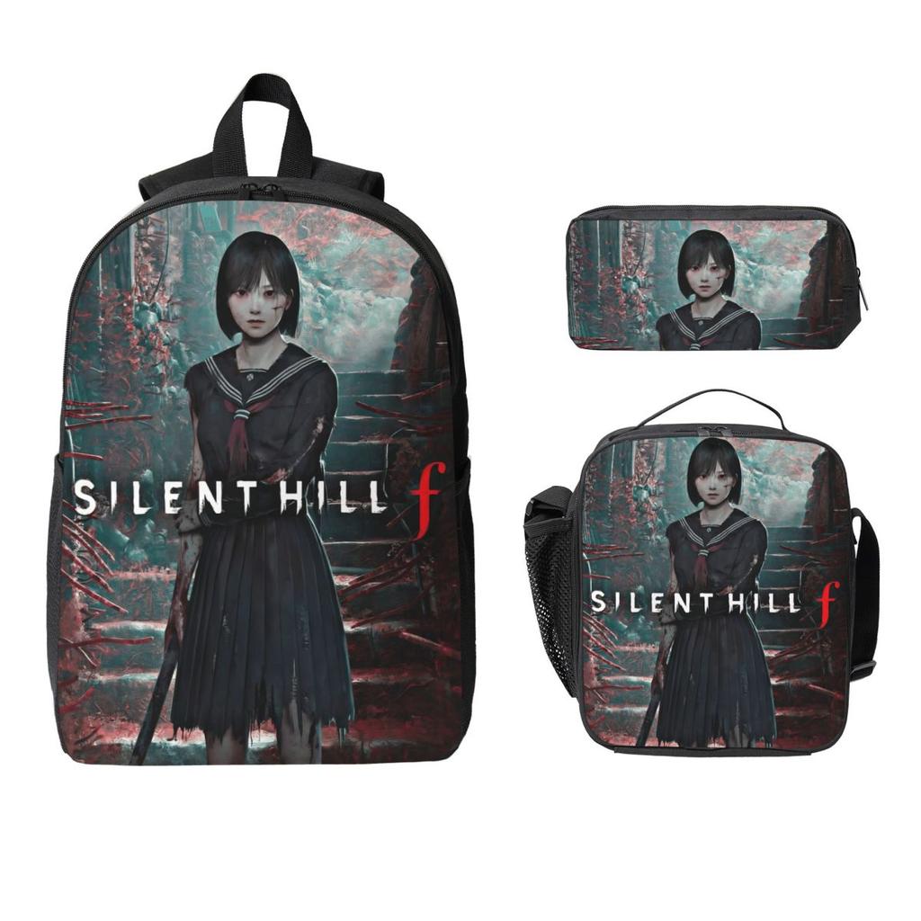 3Pcs Silent Hill F 2025 Backpack Set for Girls Boys Pen Bags Bookbag Sets with Lunch Box For School Students Knapsack