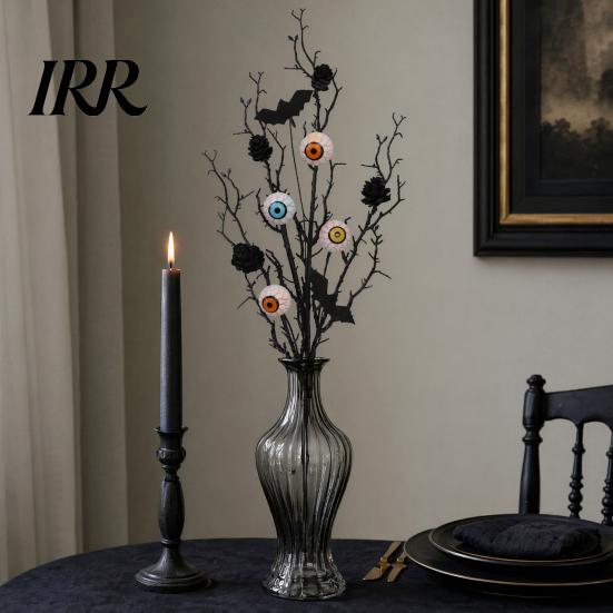 Haunted House Decorations Halloween Black Artificial Branches, Scary Eyeballs Picks with Bats Pine Indoor Outdoor Branch Cones for Gothic Vase