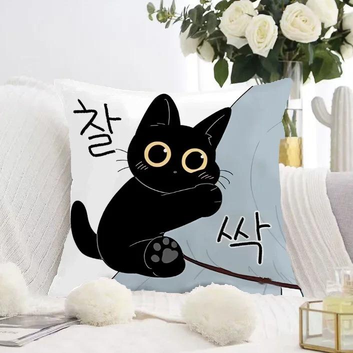 Cute Black Cat Double-sided Printed pillow cover Short plush Suitable living rooms bedrooms sofas throw cushion cover