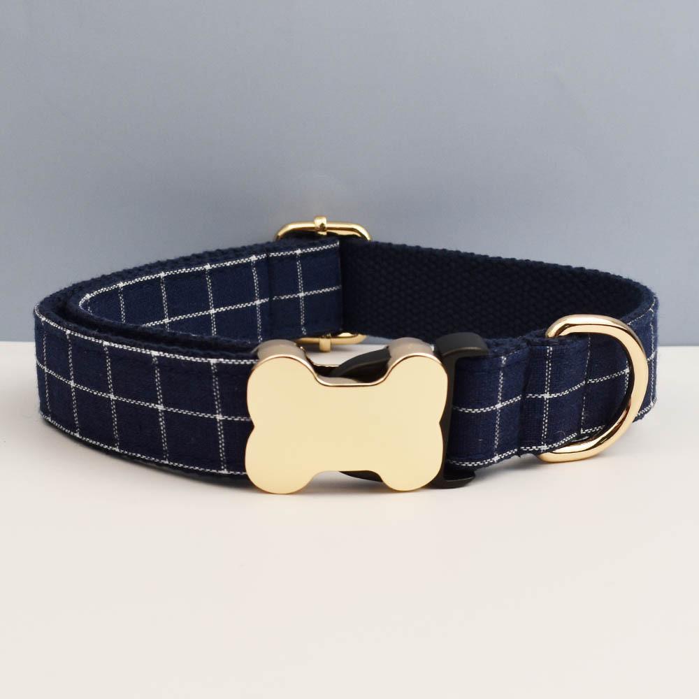 Pet Dog Collar With Grid Print Design And Bone Decor For Gift And Holiday