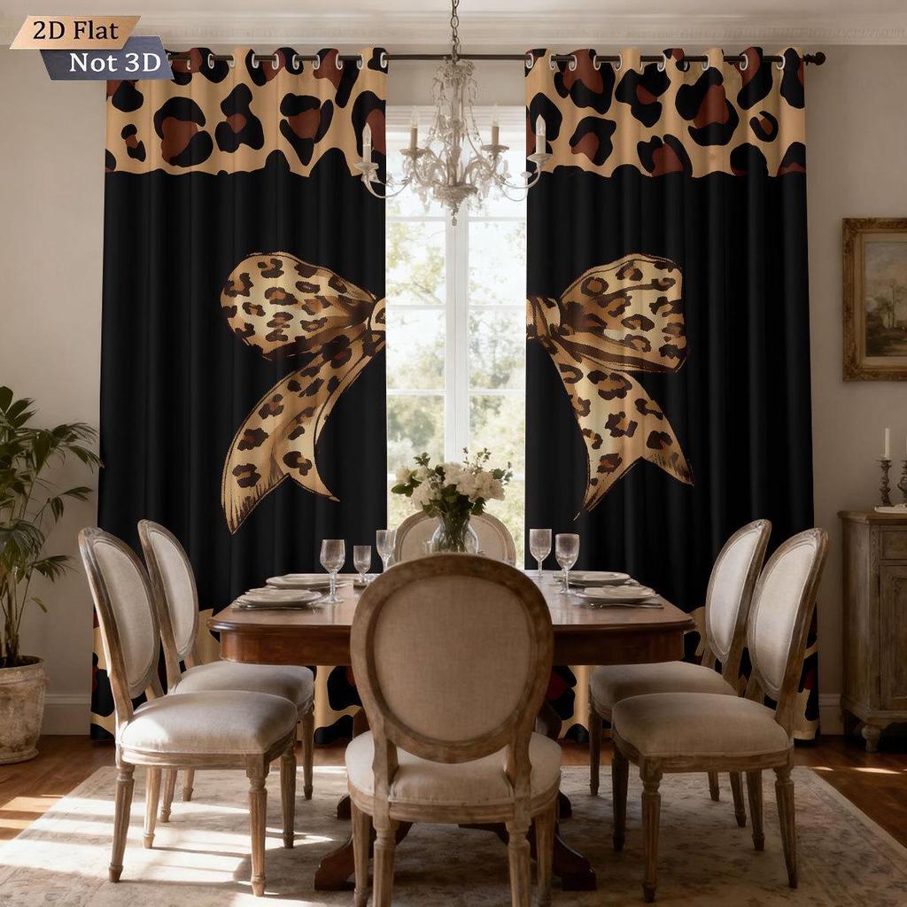 Custom Leopard Print Bowknot Blackout Curtains - Thick, High-Precision Sun Protection