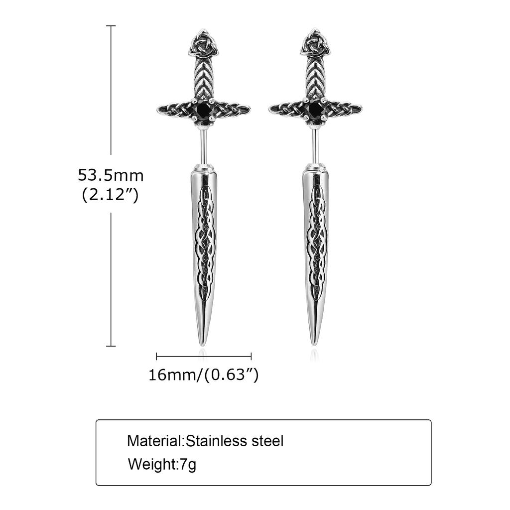 Men Rock Punk Sword Stud Earrings, Waterproof Stainless Steel Retro Celtic Knot Tribal Amulet Earring Gifts Jewelry