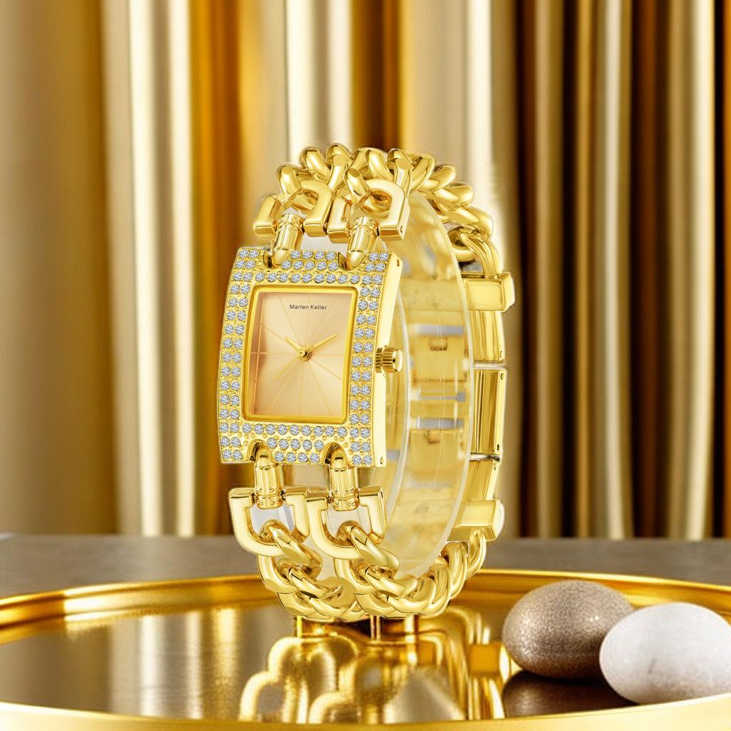 New Top Brand Luxury Women's Square Diamond Watches Alloy Clock Lady's Gold Strap Watch Fashion Quartz Wristwatch