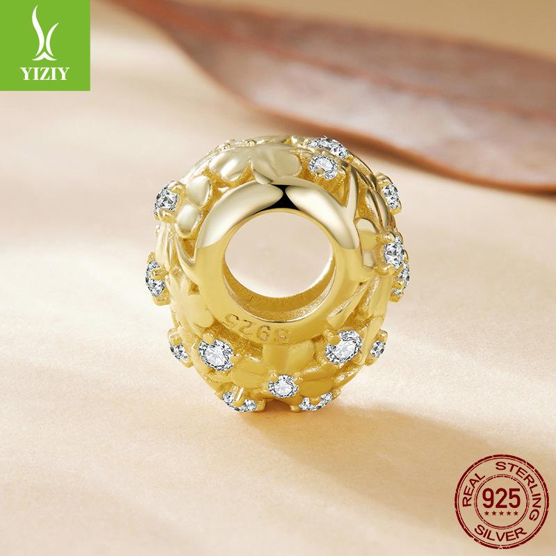 Golden Autumn Love Four-Leaf Clover Bracelet Beaded Accessories Charm S925 Sterling Silver Lucky Beads Loose Beads