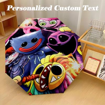 Windproof Folding Umbrella, 8‑Rib Auto Open Close Poppy Playtime Umbrella for Rain Sun Protection