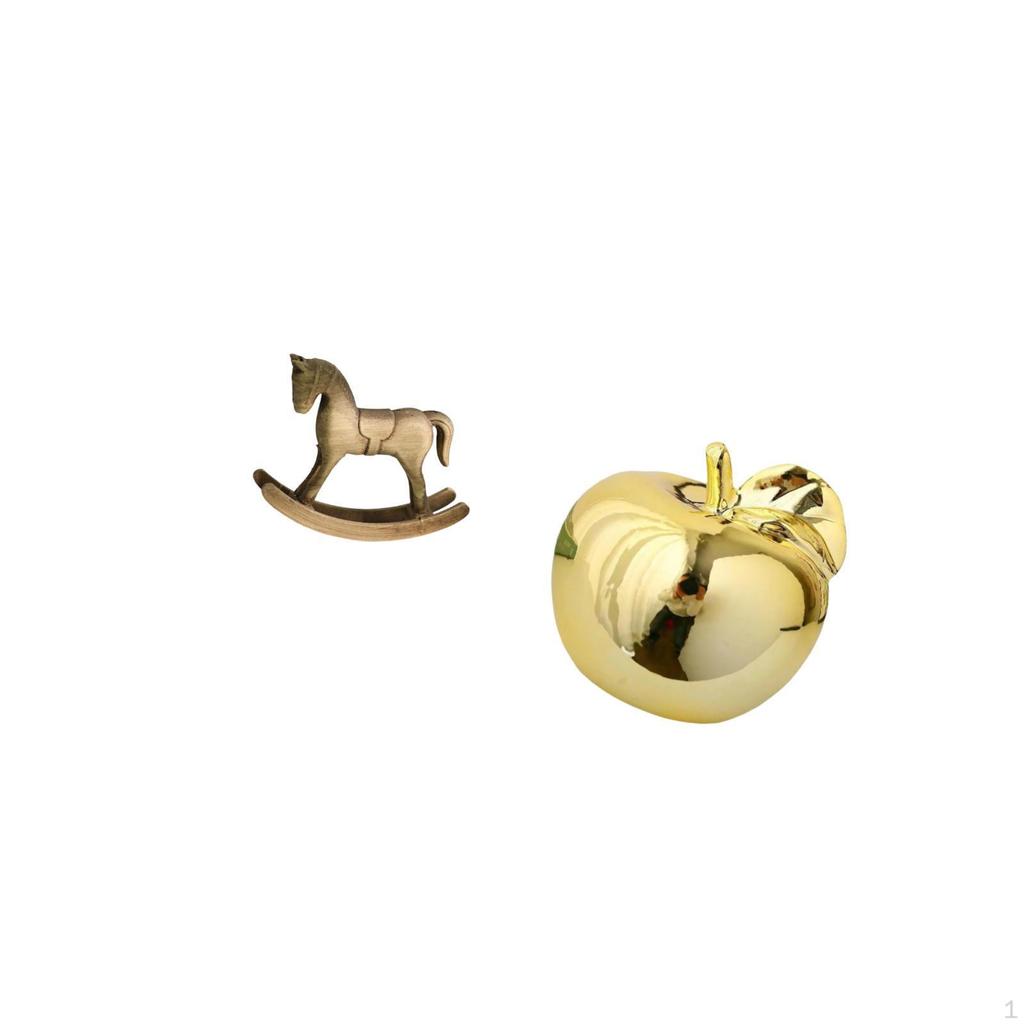 Rustic Wooden Rocking Horse And Ceramic Fruit Sculpture Figurine Ornament for Home Decor Countertop