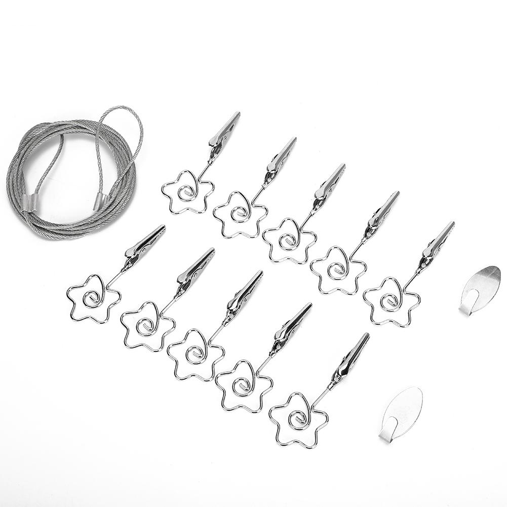 10Pcs Photo String Clip Picture Postcard Display Hanger Steel Silver Flower Bedroom Wall Decor
