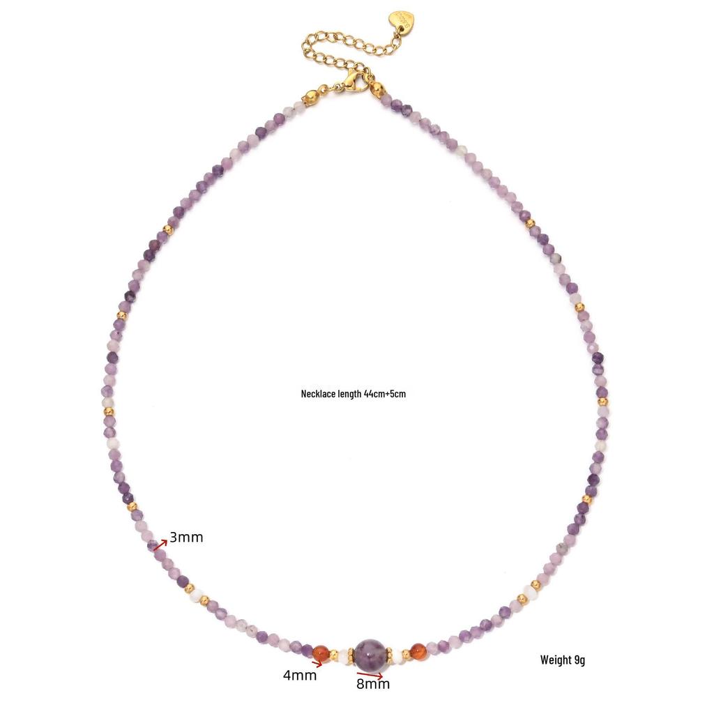Natural Lavender Amethyst Beaded Necklace & Bracelet Set - Non-Fading, Versatile Clavicle Chain
