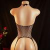 Lingerie: Sheer Black Mesh Stockings with Open Crotch - Tempting and Sexy Design for Women