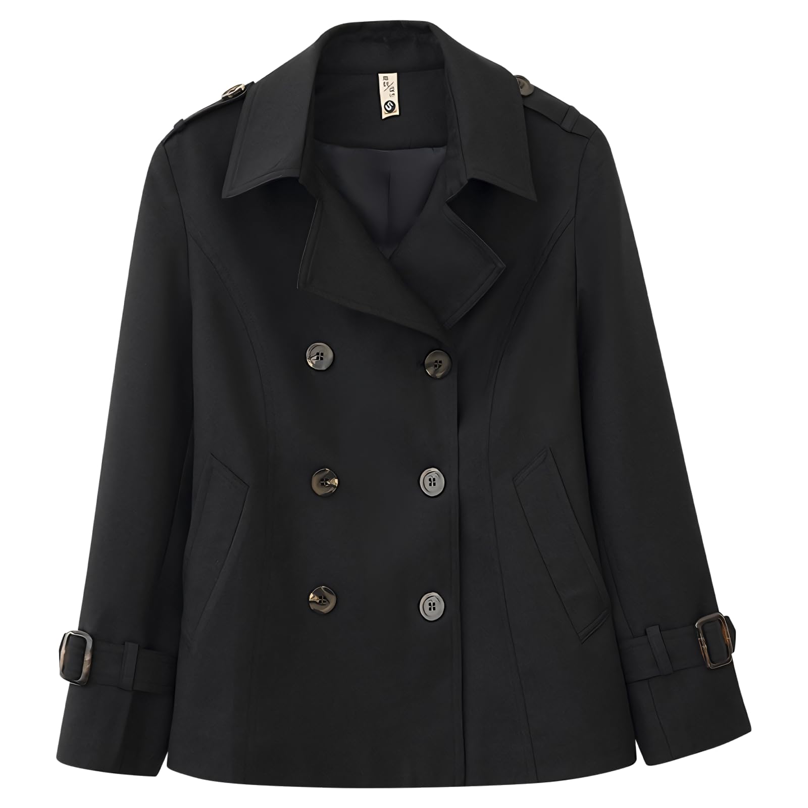 Kayiyasu Slimming Short Trench Stylish Outerwear with a Perfect for Spring and or Elegant and Casual Women s Coat, Windproof, Lightweight, V-Neck, чёрный