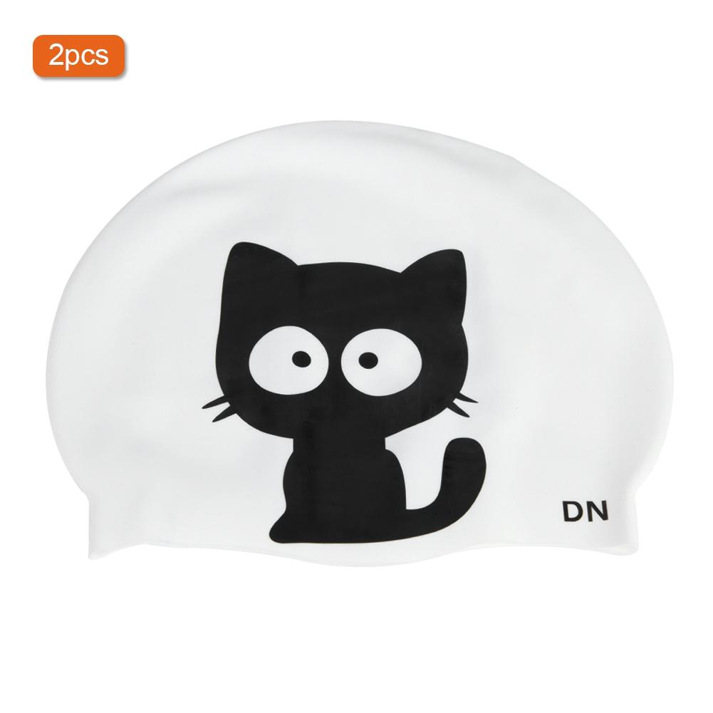 2pcs Unisex Cartoon Pattern Silicone Swimming Cap for Children(Cat)