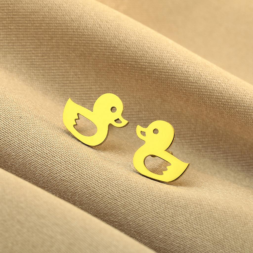 Kinitial Lasergeschnittene Modische Edelstahl-Ohrringe Enten-Ohrringe Minimalistische Zarte Ohrringe Studien-Ohrringe Jubiläum