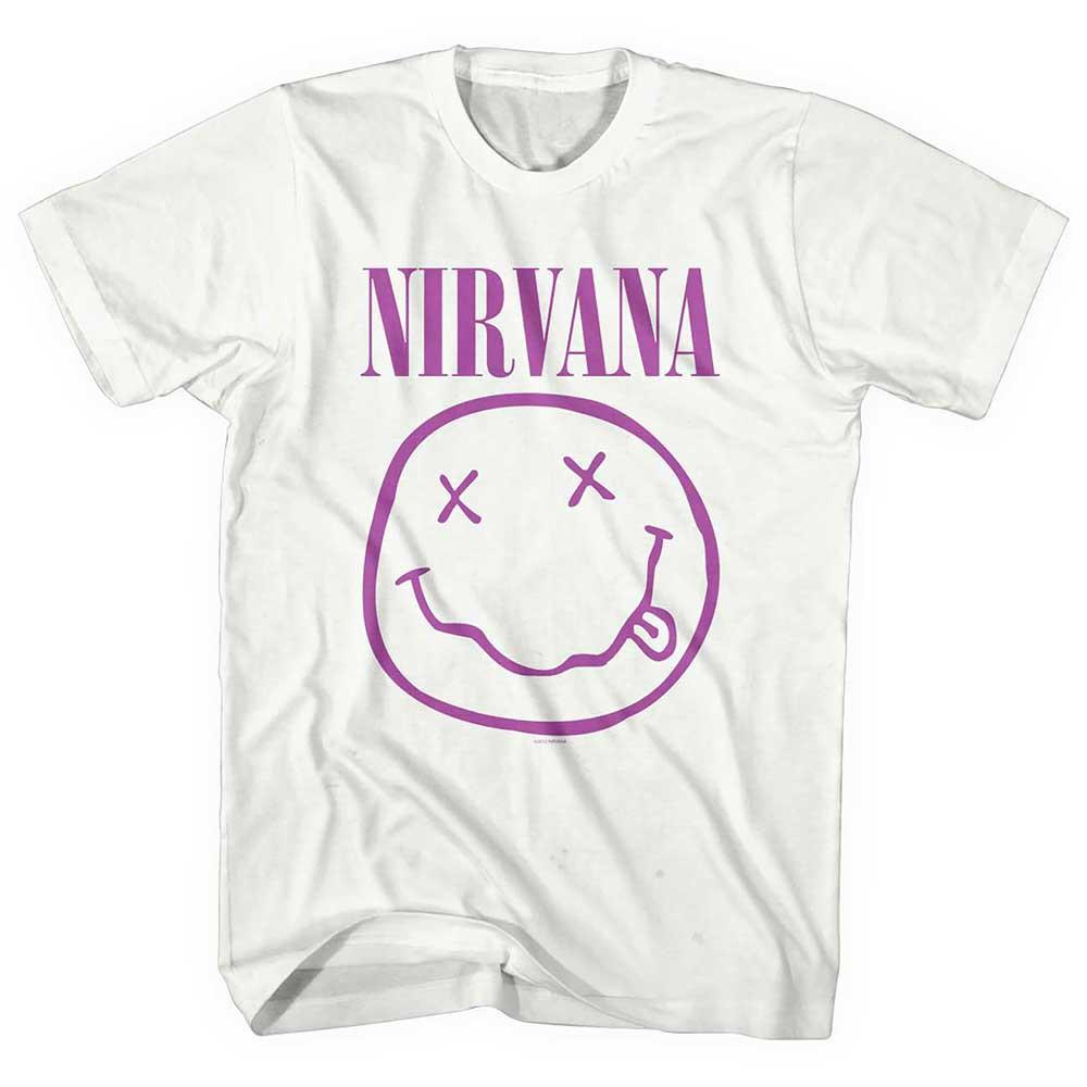 Men s Nirvana Purple Smile Face Logo T-shirt Large White S