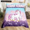 Kids Unicorn Stars King Queen Duvet Cover Cartoon Magic Animal Bedding Set Rainbow Shiny Quilt Cover Polyester Comforter Cover