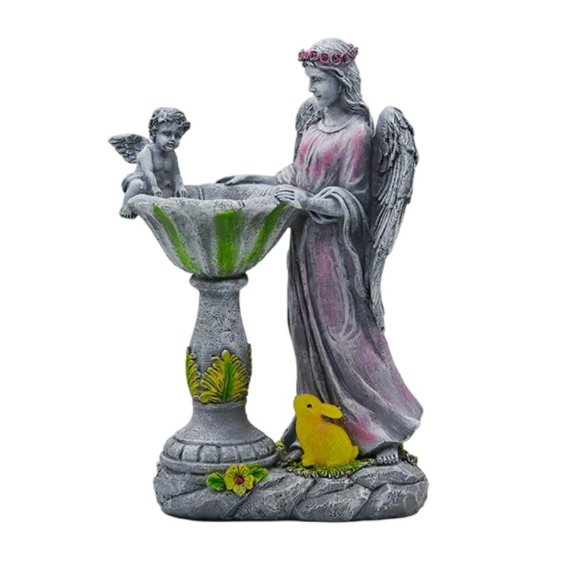 Solar Powered Resin Angel Light up Ornament for Indoor and Outdoor Garden Decors Figure Ornament Birdbath 1